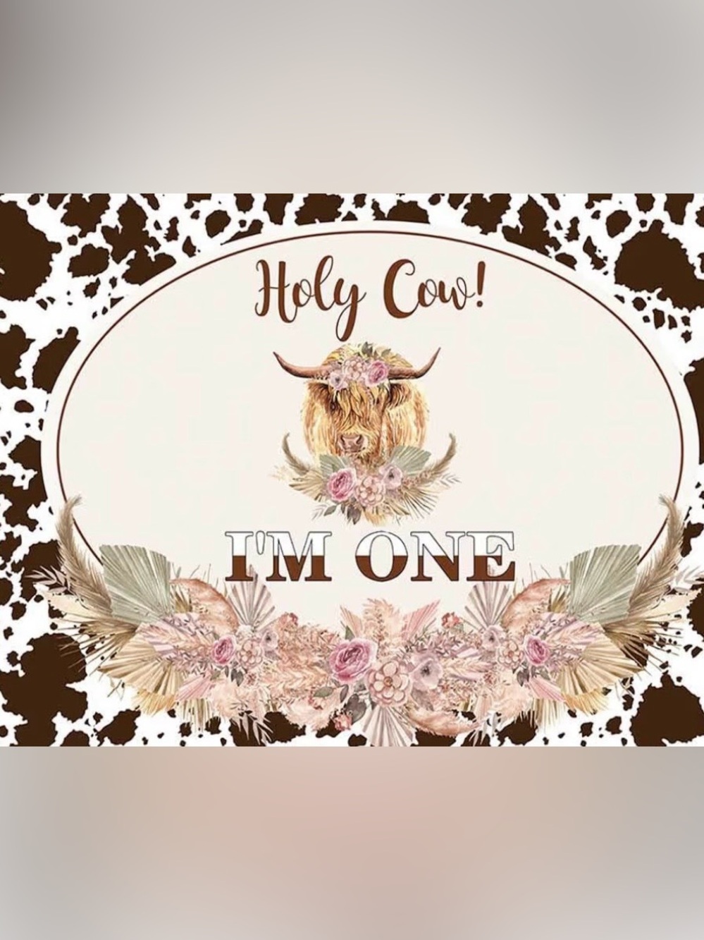 "Holy Cow! I’m One" First Birthday Backdrop - Brown & Blush